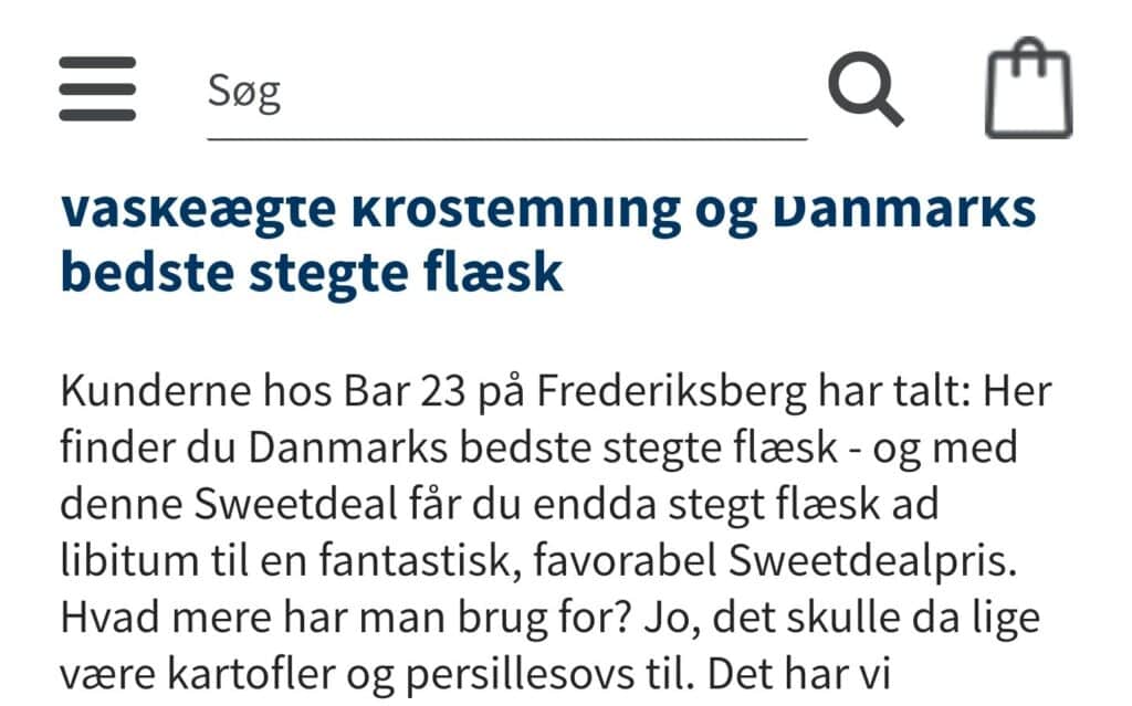 Deal tekst fra SweetDeal